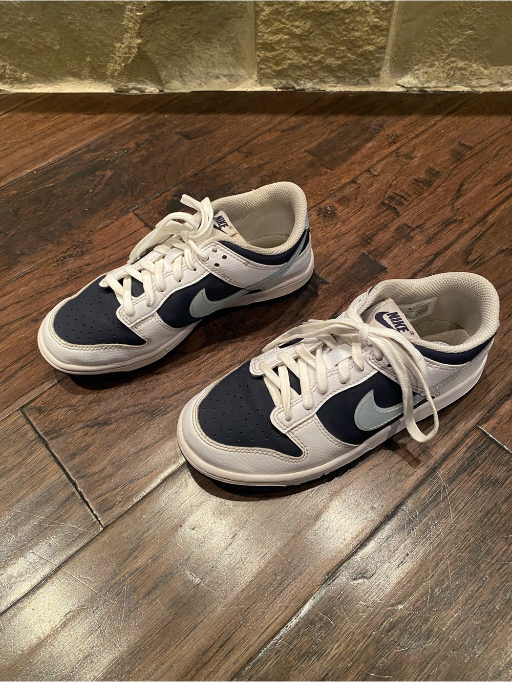 Nike Dunk Low GS White Navy Leather Sneakers Youth Shoes Size